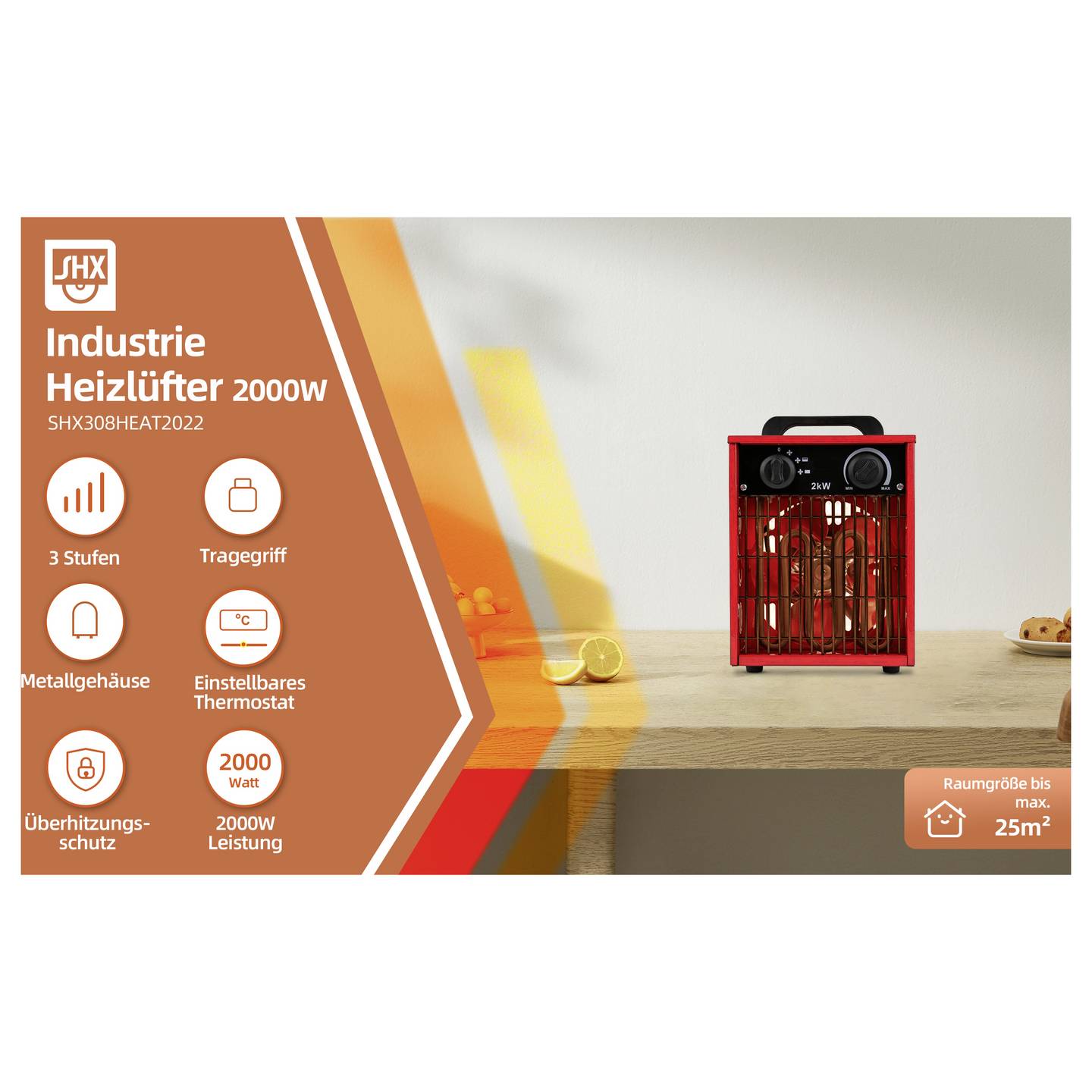 SHX SHX308HEAT2022 Heizlüfter Rot/Schwarz – Bild 6