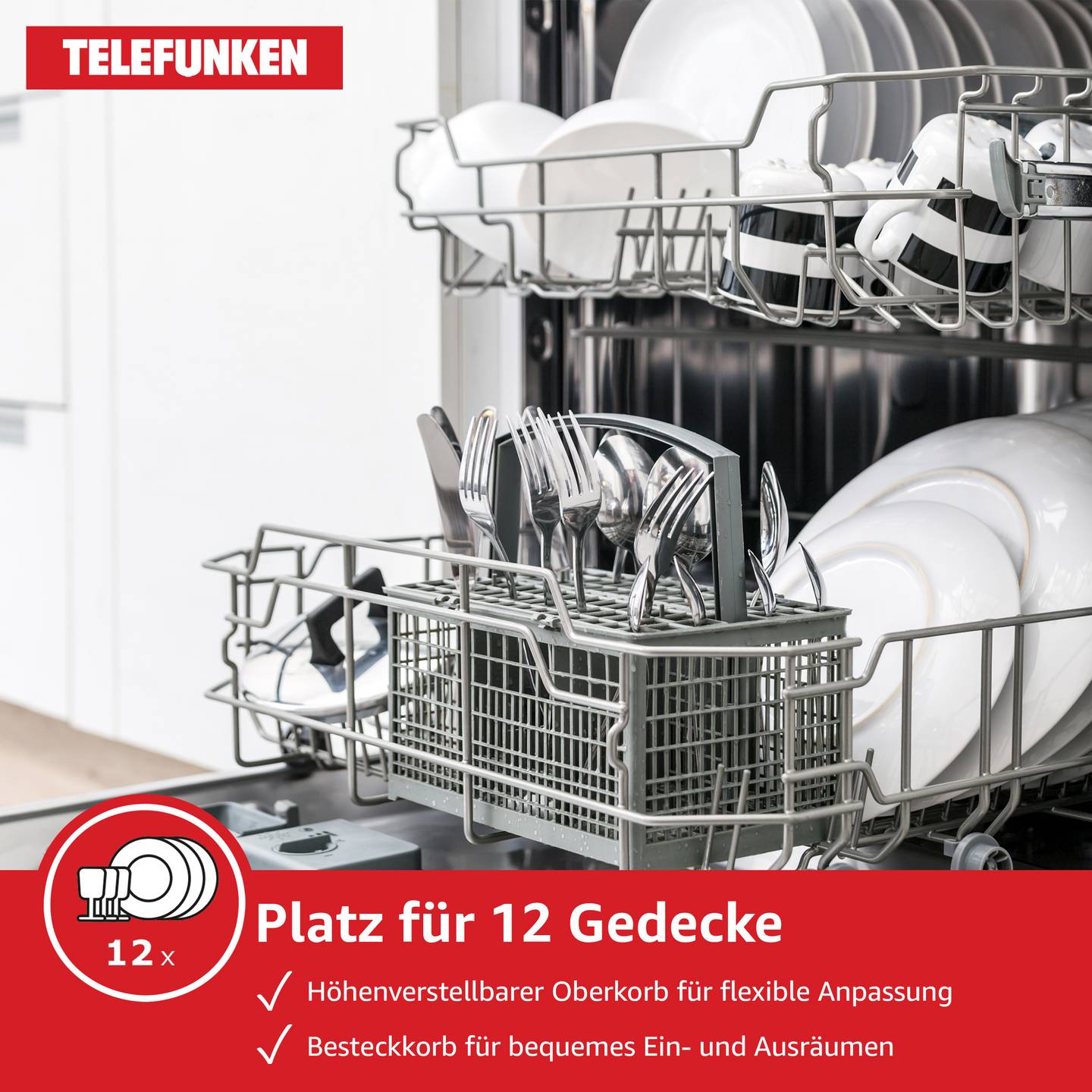 Telefunken Unterbau-Geschirrspüler | Spülmaschine 60 cm | 12 Gedecke | 9 Programme | AquaStop | 44 dB | G-EU-6014-C-I – Bild 5